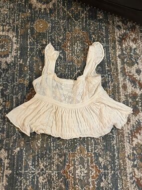 Kimchi Blue Cream Lace-Trim Peplum Tank